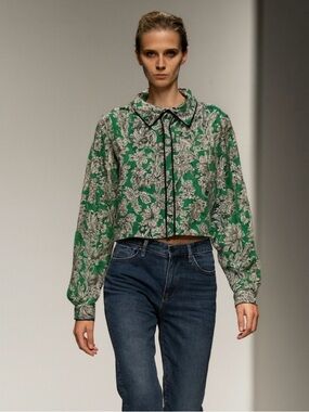 C&C California Linen Tropical Button Down Shirt Green Leopard Coastal Top